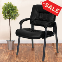 Flash Furniture Black Leather Executive Side Chair with Titanium Frame Finish BT-1404-BKGY-GG